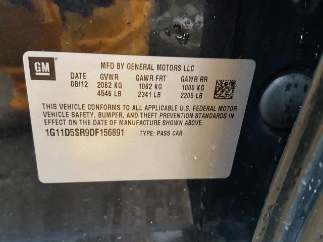 1G11D5SR9DF156891 - 2013 CHEVROLET MALIBU 1LT BLACK photo 10