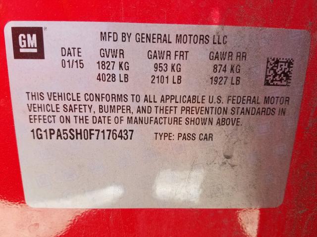 1G1PA5SH0F7176437 - 2015 CHEVROLET CRUZE LS RED photo 10