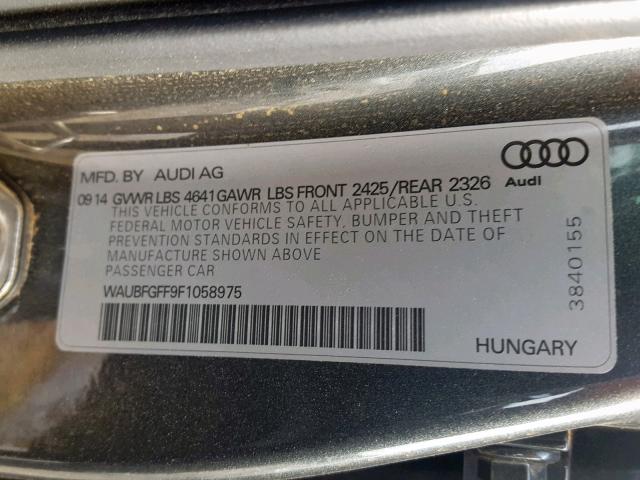 WAUBFGFF9F1058975 - 2015 AUDI S3 GRAY photo 10