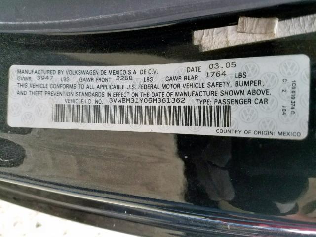 3VWBM31Y05M361362 - 2005 VOLKSWAGEN NEW BEETLE BLACK photo 10