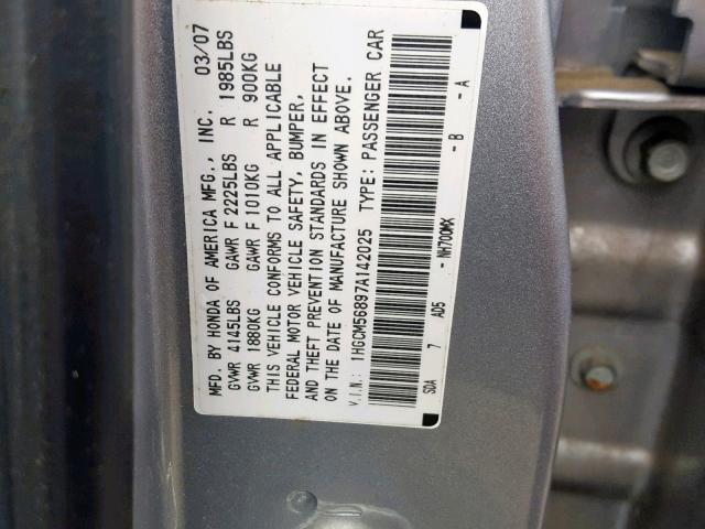 1HGCM56897A142025 - 2007 HONDA ACCORD EX SILVER photo 10