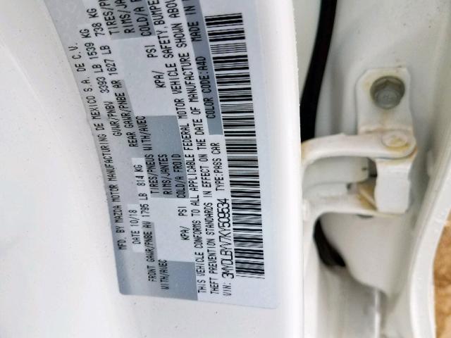 3MYDLBYV7KY509534 - 2019 TOYOTA YARIS L WHITE photo 10