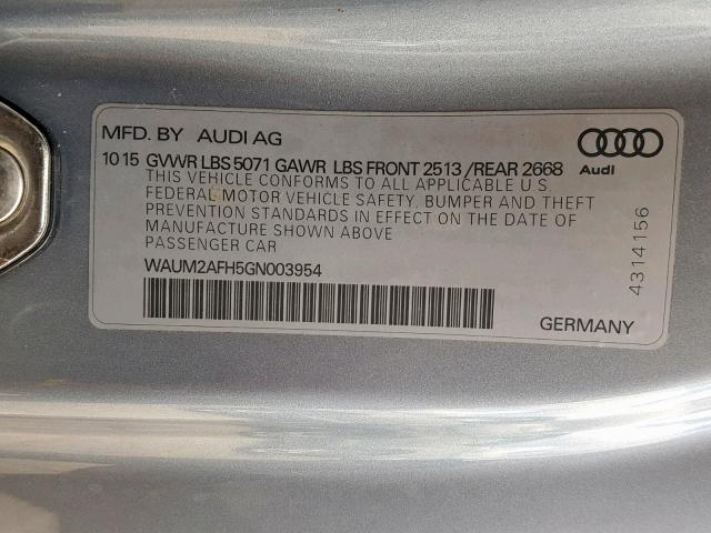 WAUM2AFH5GN003954 - 2016 AUDI A5 PREMIUM SILVER photo 10