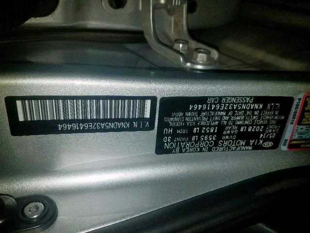 KNADN5A32E6416464 - 2014 KIA RIO EX SILVER photo 10