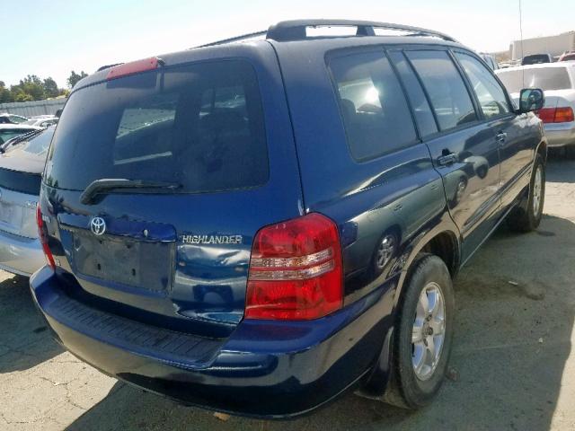 JTEGF21AX20038057 - 2002 TOYOTA HIGHLANDER BLUE photo 4