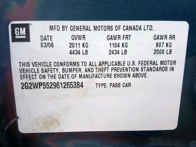 2G2WP552961265384 - 2006 PONTIAC GRAND PRIX GREEN photo 10