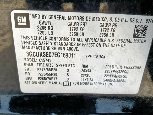 3GCUKSEC7EG169011 - 2014 CHEVROLET SILVERADO BLACK photo 10