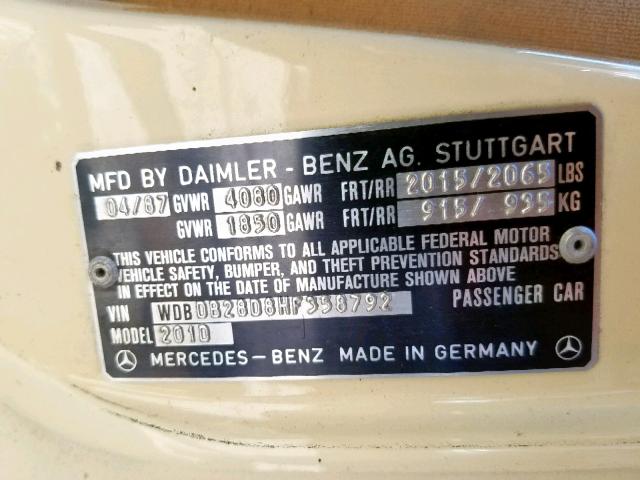 WDBDB28D8HF358792 - 1987 MERCEDES-BENZ 190 DT YELLOW photo 10