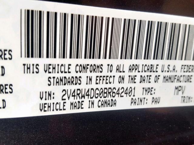 2V4RW4DG0BR642401 - 2011 VOLKSWAGEN ROUTAN S GRAY photo 10