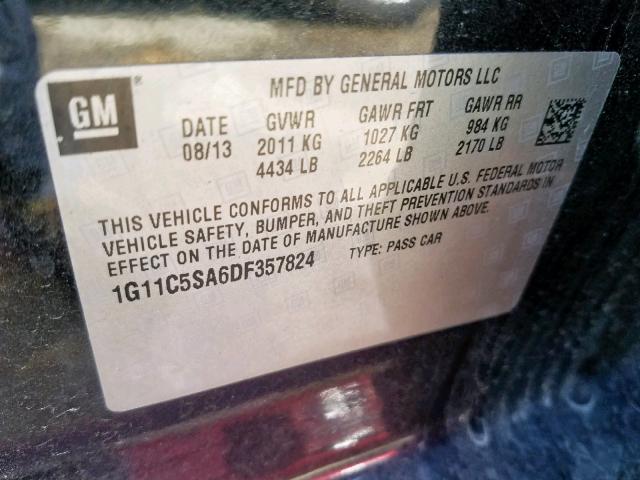 1G11C5SA6DF357824 - 2013 CHEVROLET MALIBU 1LT 黑色 照片 10