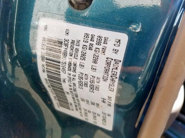 3C8FY4BBX1T516457 - 2001 CHRYSLER PT CRUISER GREEN photo 10