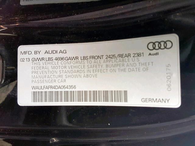 WAULFAFR4DA054356 - 2013 AUDI A5 PREMIUM BLACK photo 10