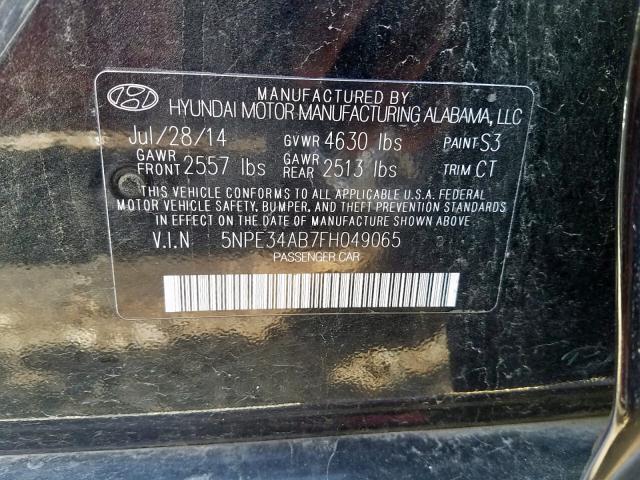 5NPE34AB7FH049065 - 2015 HYUNDAI SONATA SPO BLACK photo 10