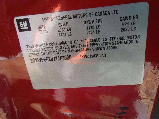 2G2WP552971163536 - 2007 PONTIAC GRAND PRIX RED photo 10