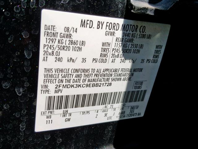 2FMDK3KC9EBB21728 - 2014 FORD EDGE LIMIT BLACK photo 10