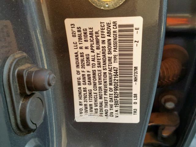 19XFB2F99DE216447 - 2013 HONDA CIVIC EXL 灰色 照片 10