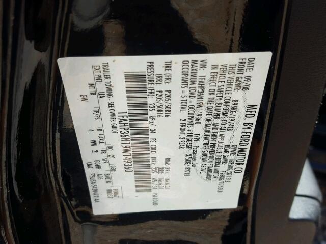 1FAHP36N19W149360 - 2009 FORD FOCUS SES BLACK photo 10