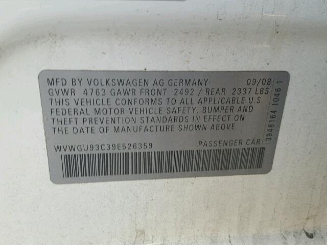 WVWGU93C39E526359 - 2009 VOLKSWAGEN CC VR6 4MO WHITE photo 10