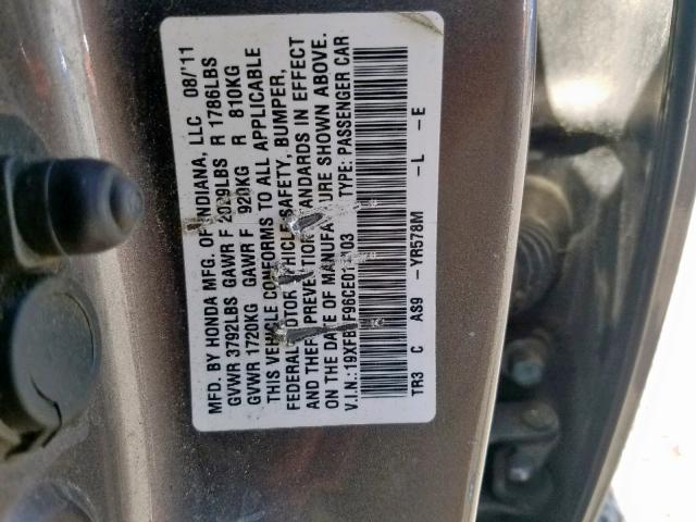 19XFB2F96CE011103 - 2012 HONDA CIVIC EXL 灰色 照片 10