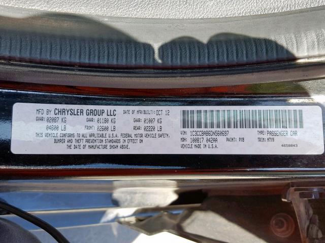 1C3CCBAB6DN560697 - 2013 CHRYSLER 200 LX BLACK photo 10