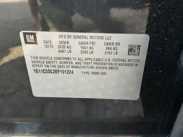 1G11C5SL2EF191224 - 2014 CHEVROLET MALIBU 1LT CHARCOAL photo 10