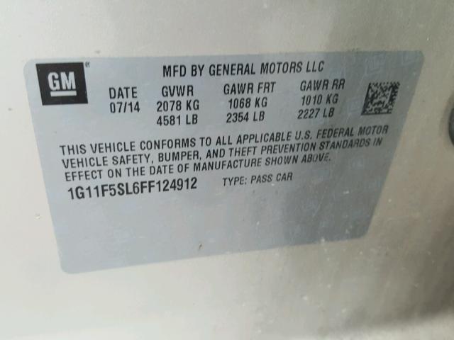 1G11F5SL6FF124912 - 2015 CHEVROLET MALIBU LTZ ოქროსფერი ფოტო 10