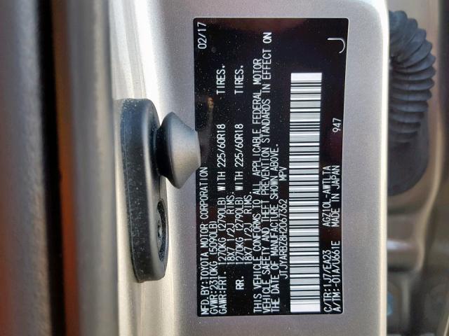 JTJYARBZ8H2067362 - 2017 LEXUS NX 200T SILVER photo 10