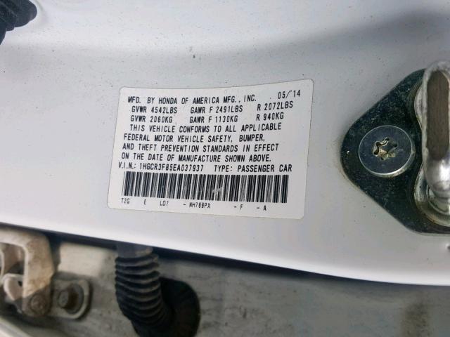 1HGCR3F85EA037937 - 2014 HONDA ACCORD EXL WHITE photo 10