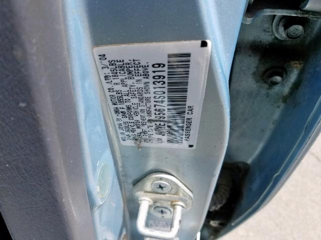 JHMES95674S013919 - 2004 HONDA CIVIC HYBR BLUE photo 10