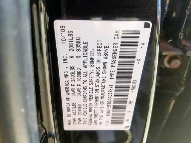 1HGCP2F82AA037971 - 2010 HONDA ACCORD EXL BLACK photo 10