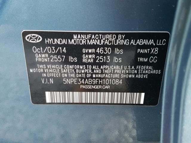 5NPE34AB9FH101084 - 2015 HYUNDAI SONATA SPO TURQUOISE photo 10