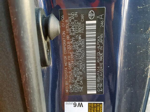 JTKDE177960118383 - 2006 TOYOTA SCION TC ლურჯი ფოტო 10