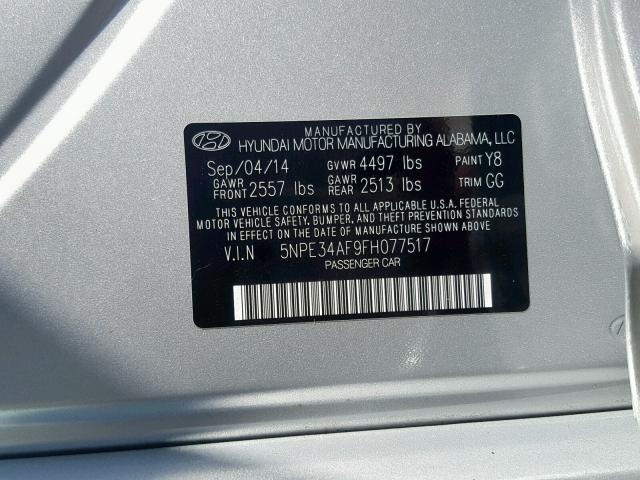 5NPE34AF9FH077517 - 2015 HYUNDAI SONATA SPO SILVER photo 10