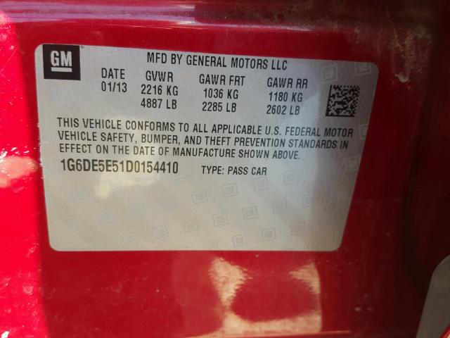 1G6DE5E51D0154410 - 2013 CADILLAC CTS LUXURY RED photo 10