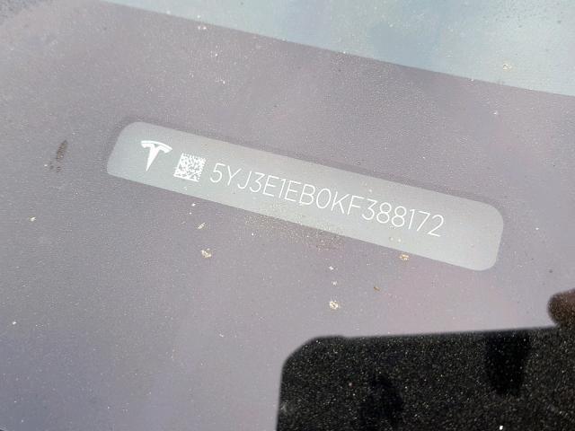 5YJ3E1EB0KF388172 - 2019 TESLA MODEL 3 WHITE photo 10