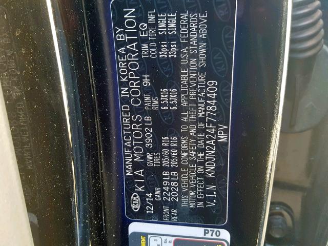 KNDJN2A24F7784409 - 2015 KIA SOUL BLACK photo 10