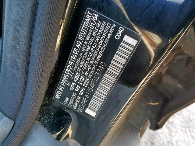 WDBRF61J54F533740 - 2004 MERCEDES-BENZ C 240 BLACK photo 10