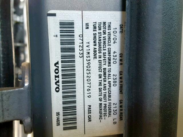 YV1MS390252077619 - 2005 VOLVO S40 2.4I BLUE photo 10