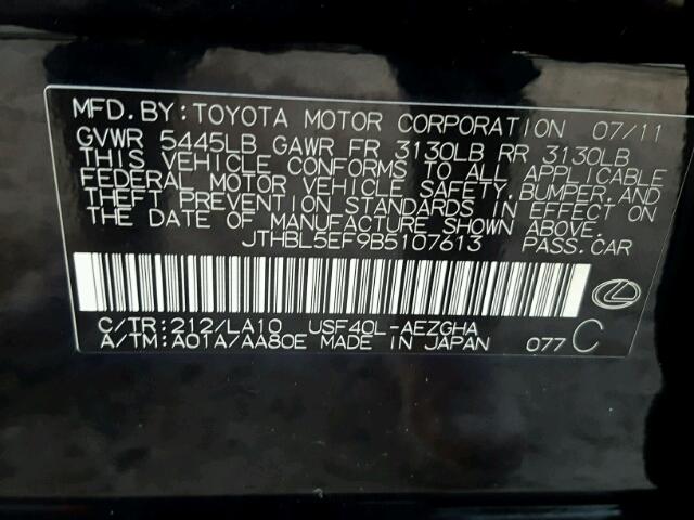 JTHBL5EF9B5107613 - 2011 LEXUS LS 460 BLACK photo 10