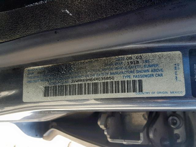 3VWRK69M84M035850 - 2004 VOLKSWAGEN JETTA GL GRAY photo 10