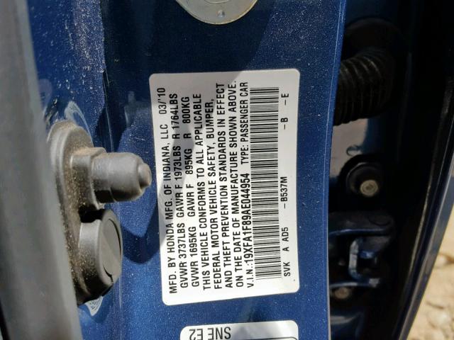 19XFA1F89AE044954 - 2010 HONDA CIVIC EX BLUE photo 10