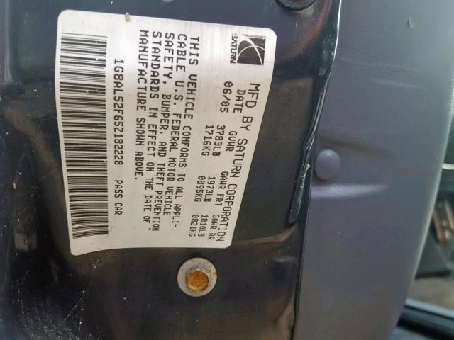 1G8AL52F65Z182228 - 2005 SATURN ION LEVEL GREEN photo 10