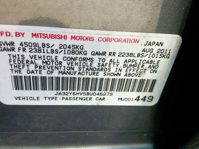 JA32Y6HV5BU046275 - 2011 MITSUBISHI LANCER RAL GRAY photo 10