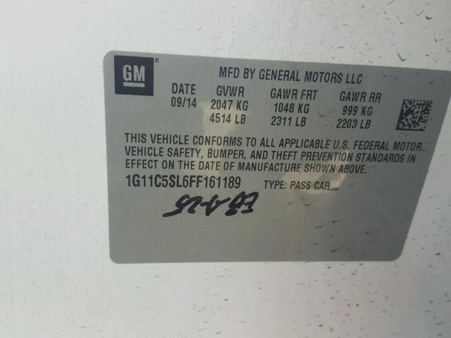 1G11C5SL6FF161189 - 2015 CHEVROLET MALIBU 1LT WHITE photo 10