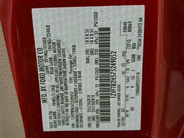 1ZVFT82H575249052 - 2007 FORD MUSTANG GT RED photo 10