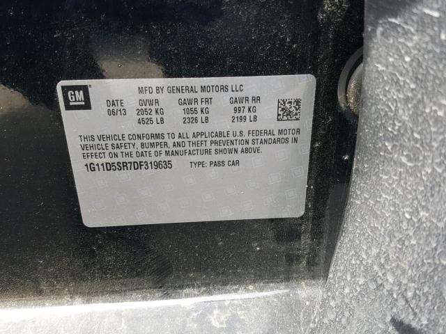 1G11D5SR7DF319635 - 2013 CHEVROLET MALIBU 1LT BLACK photo 10