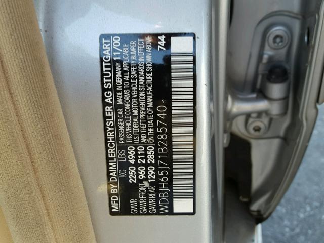 WDBJH65J71B285740 - 2001 MERCEDES-BENZ E 320 SILVER photo 10