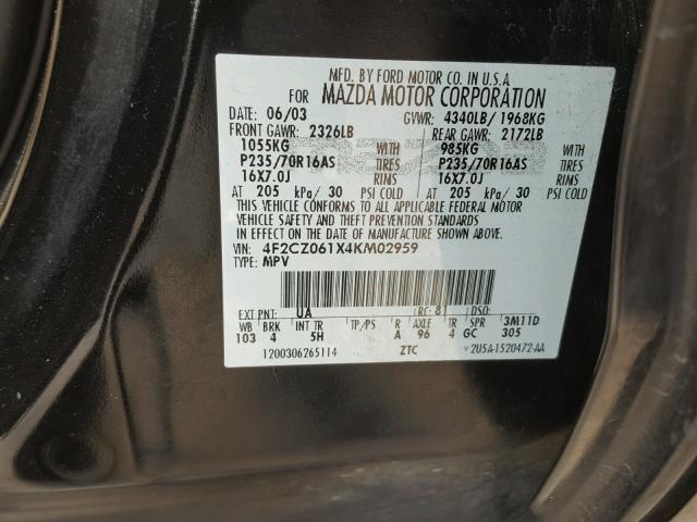 4F2CZ061X4KM02959 - 2004 MAZDA TRIBUTE ES 黑色 照片 10