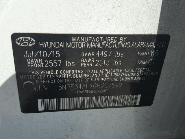 5NPE34AFXGH267599 - 2016 HYUNDAI SONATA SPO WHITE photo 10