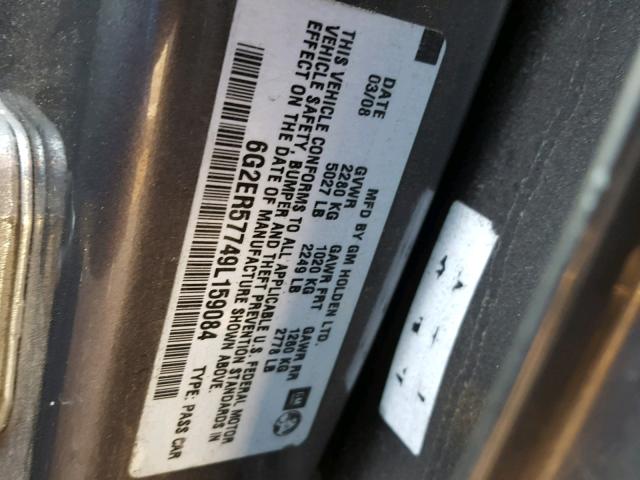 6G2ER57749L159084 - 2009 PONTIAC G8 GRAY photo 10